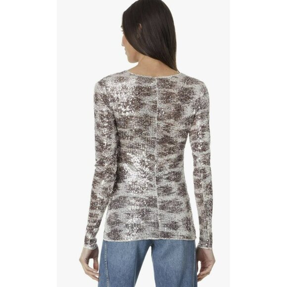 Free People Gold Rush Size XS Animal Print Sequin Top Shirt NWT - Picture 2 of 6